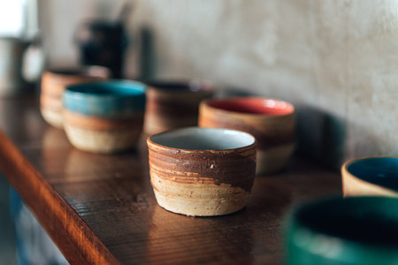Glazed pottery in the workshop.の写真素材