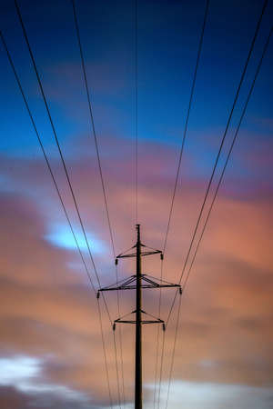 Power line at sunset. Electricity.の写真素材