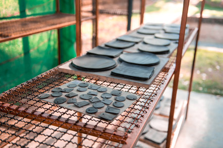 Glazed pottery in the workshop.