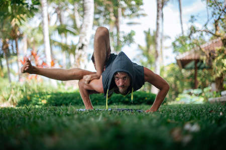 Man practice Yoga practice and meditation outdoor.の写真素材
