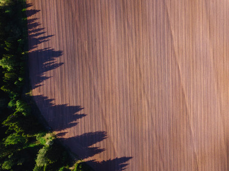Drone view on a plowed field