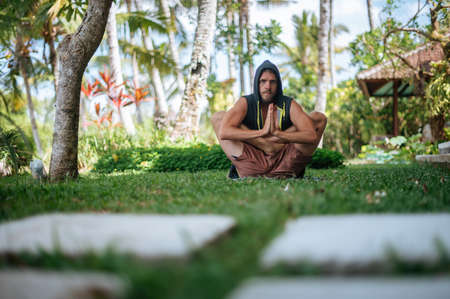 Man practice Yoga practice and meditation outdoor.の写真素材