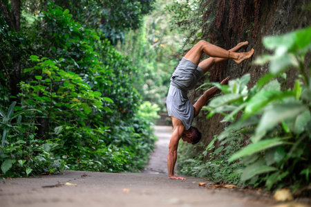 Man practice Yoga practice and meditation outdoor.