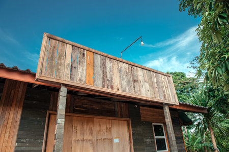 Exterior of new wooden cafe with advertising space