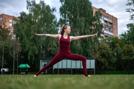 Girl practice yoga and meditation in the city