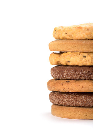Stacked chip cookies isolated on white background