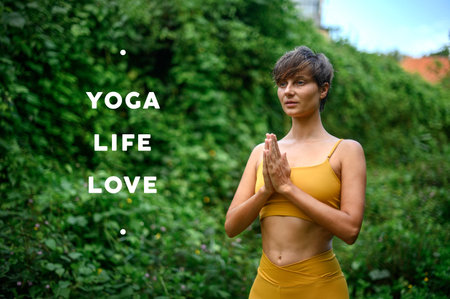 Yoga practice and meditation in nature. Woman practicing outdoor.