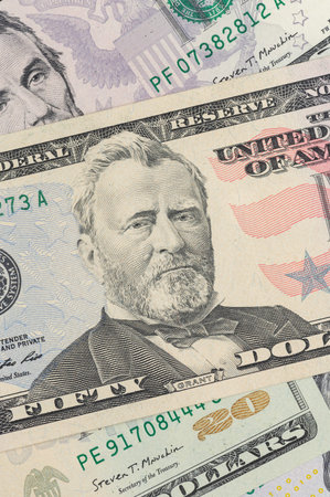 Close up of new fifty dollar bill. Macro close up of Ulysses S. Grant. 50 dollar bill.