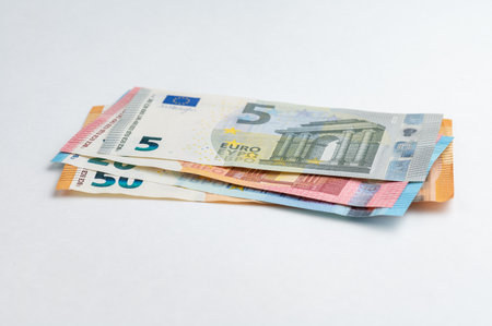 5, 10, 20, 50 euro banknotes. Money on white backgroundの写真素材