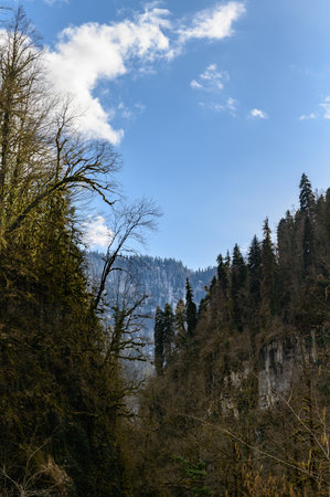 Beautiful moutains landscape .Blue sky with clouds above peaks.の写真素材