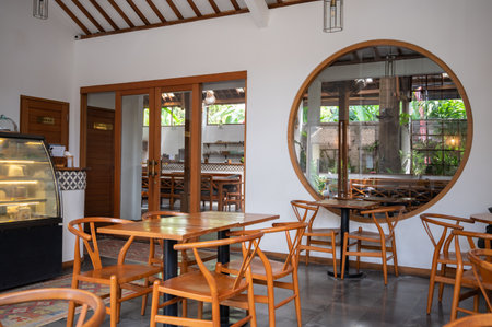 Beautiful interior of Bali style cafe in Ubud, Bali, Indonesiaの写真素材