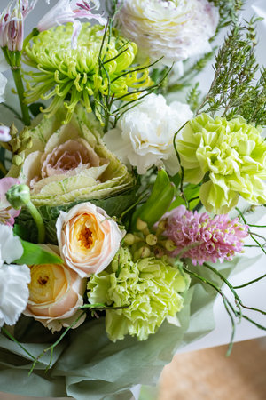 Vibrant Floral Arrangement Featuring a Variety of Colorful Bloomsの写真素材