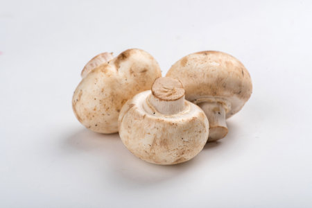 Champignon mushrooms isolated on white backgroundの写真素材