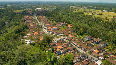 An Aerial View of a Charming Traditional Balinesse Villageの写真素材