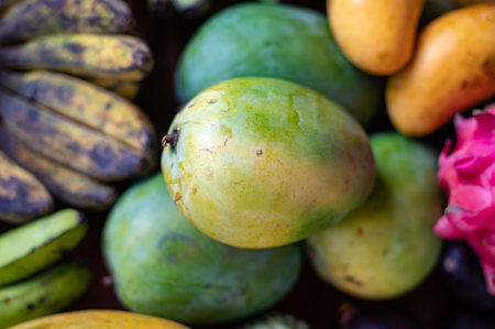 Set of Balinese fruits and vegetables . Flat layの写真素材