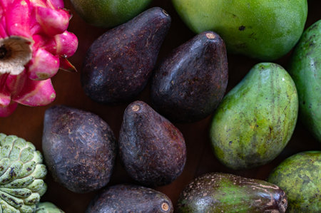 Set of Balinese fruits and vegetables . Flat layの写真素材