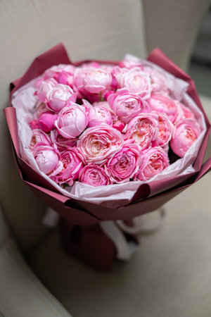 Beautiful Pink ranunculus Bouquet close upの写真素材