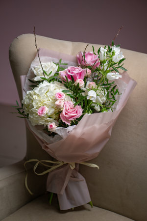 Beautiful Bouquet of Pink and White Rosesの写真素材