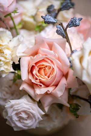 A Stunning Arrangement Featuring a Beautiful Bouquet of Pink and White Roses Alongside Liliesの写真素材