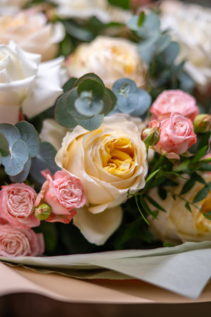 Bouquet of Pink and White Roses close upの写真素材