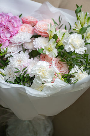 Bouquet of Pink and White Roses close upの写真素材