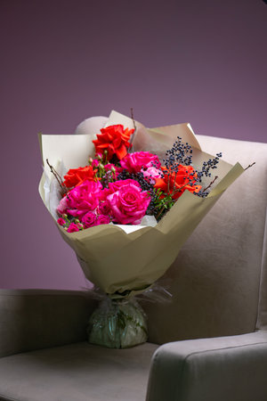 Beautiful Bouquet of magenta fuchsia color rosesの写真素材