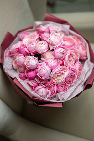 Beautiful Pink ranunculus Bouquet close upの写真素材