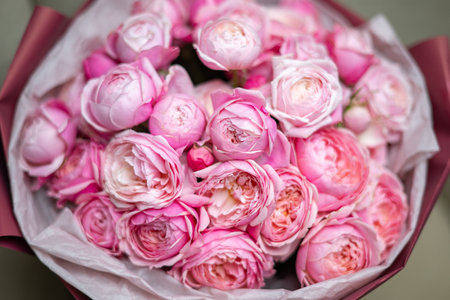 Beautiful Pink peony rose Bouquet close upの写真素材