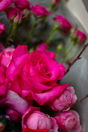 Beautiful bouquet of flowers. Vibrant Floral Arrangement Featuring a Variety of Colorful Bloomsの写真素材