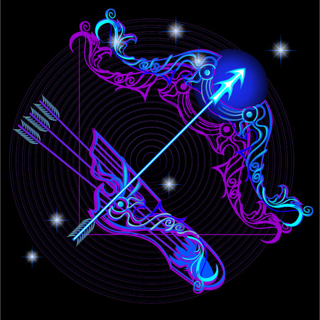 A series of signs of the zodiac. Made in neon art. On a black background constellations.のイラスト素材
