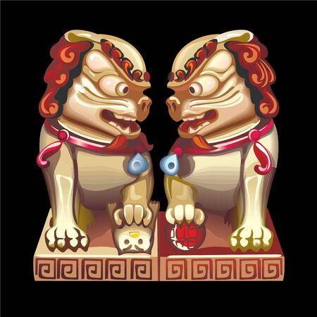 Vector objects talismans Feng Shui on a black background.のイラスト素材