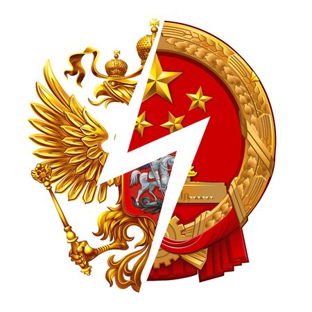 Emblems Russia VS China on the white background. The coat of arms of the Russian Federation and the Peoples Republic of China.のイラスト素材