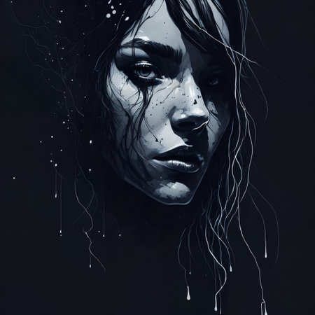 Portrait of a beautiful young woman with blood on her face.の素材