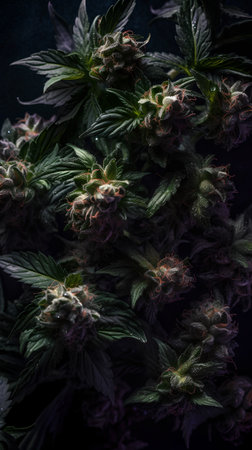 Cannabis flowers on a dark background, close-up.の素材