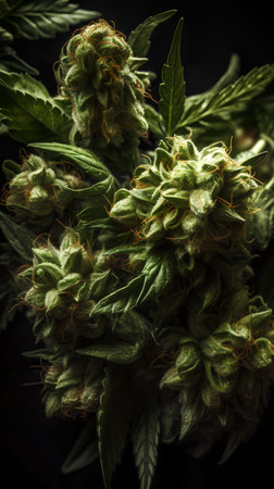 Cannabis buds on a black background. close-up.の素材
