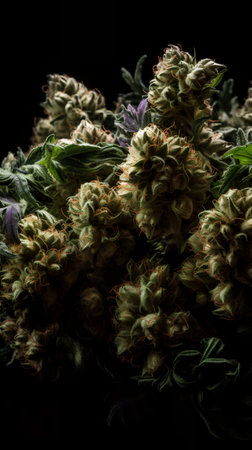 Cannabis buds on a black background. close-up.の素材