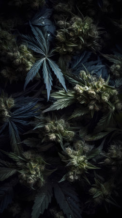 Cannabis flower buds on black background. close-up.の素材