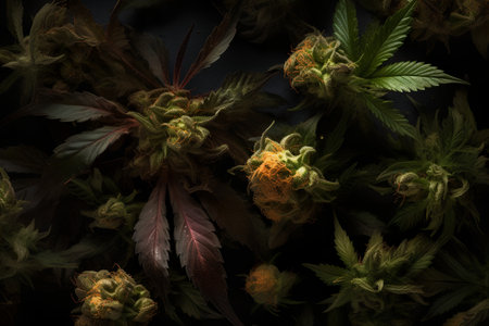 Cannabis buds on a black background. Cannabis flower bud.の素材