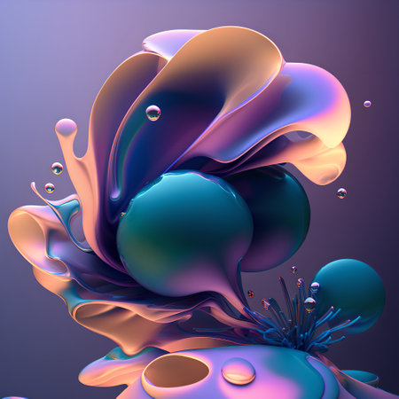 3d render, abstract background with liquid splashes and drops.の素材