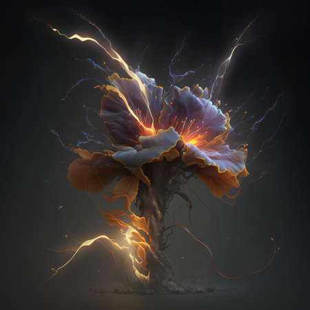 Burning flower on dark background. 3d rendering, 3d illustration.の素材