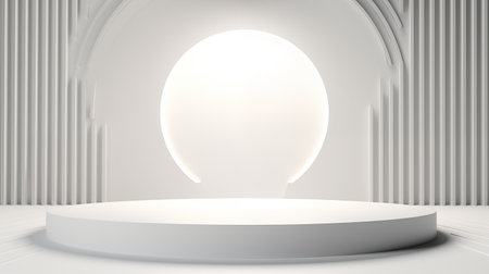 Abstract minimal scene with round podium on white background. 3d renderingの素材