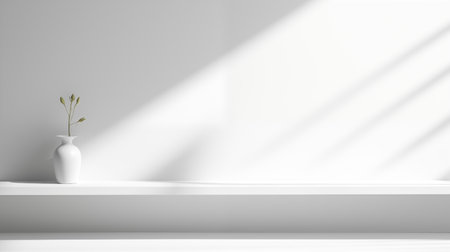 3d render of white shelf with vase and plant on itの素材