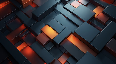 abstract 3d illustration of black and orange cubes, geometric backgroundの素材
