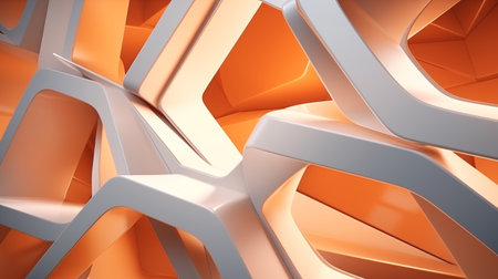 Abstract 3d rendering of chaotic geometric shapes in orange and white colorsの素材