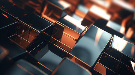 Abstract 3d rendering of golden cubes with light effects. Futuristic background.の素材