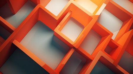 Abstract background of orange and blue cubes. 3d rendering toned imageの素材