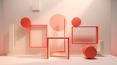 3d rendering of abstract geometric forms. Glossy red podium for your design.の素材
