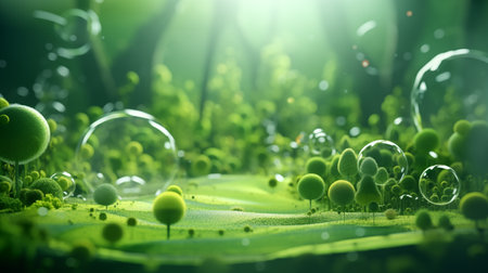 Green plants and bubbles in the water. 3d rendering, 3d illustration.の素材