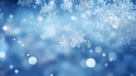 Winter background with snowflakes and bokeh lights. 3D illustrationの素材