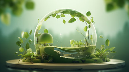 Glass globe with green plants inside. 3D illustration. Ecology concept.の素材